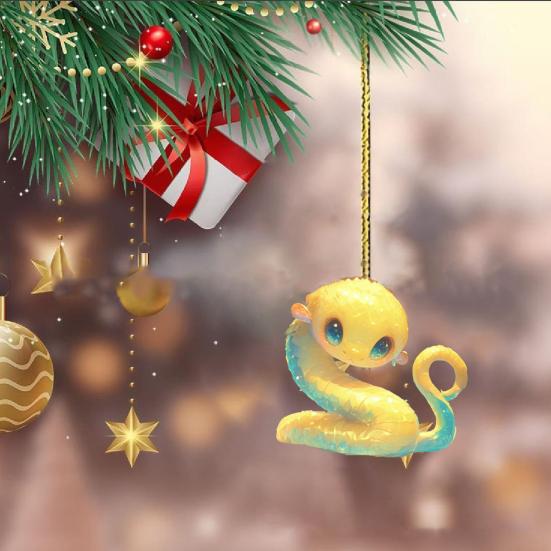 Подвеска в виде мультяшной змеи 2D, плоское акриловое рождественское украшение, подвесное украшение в виде змеи