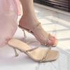 Rhinestones with Open-toed Thin Heels Transparent Fairy Style Temperament Wearing Slippers High-heeled Sandals Female 2025 Summer New Models
