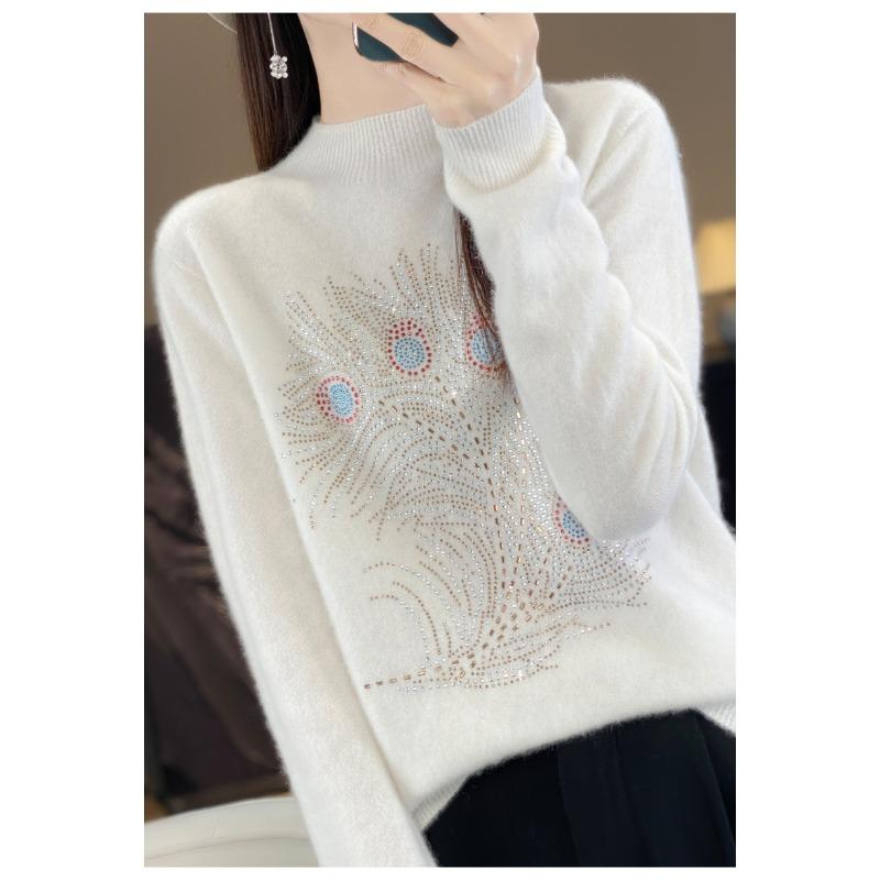 Feather Drill Half High Neck Pullover Sweater Female Fall and Winter Fashion Within The Loose Thin Knitted Bottoming Shirt