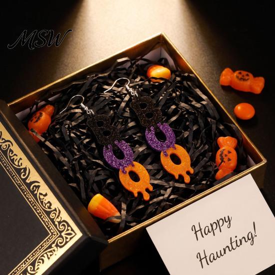 Atmospheric Holiday Celebration Jewelry 1 Pair Glitter Halloween BOO Earrings, Sparkly Acrylic Black Purple Orange Boo Letter Earrings Dangle Drop for