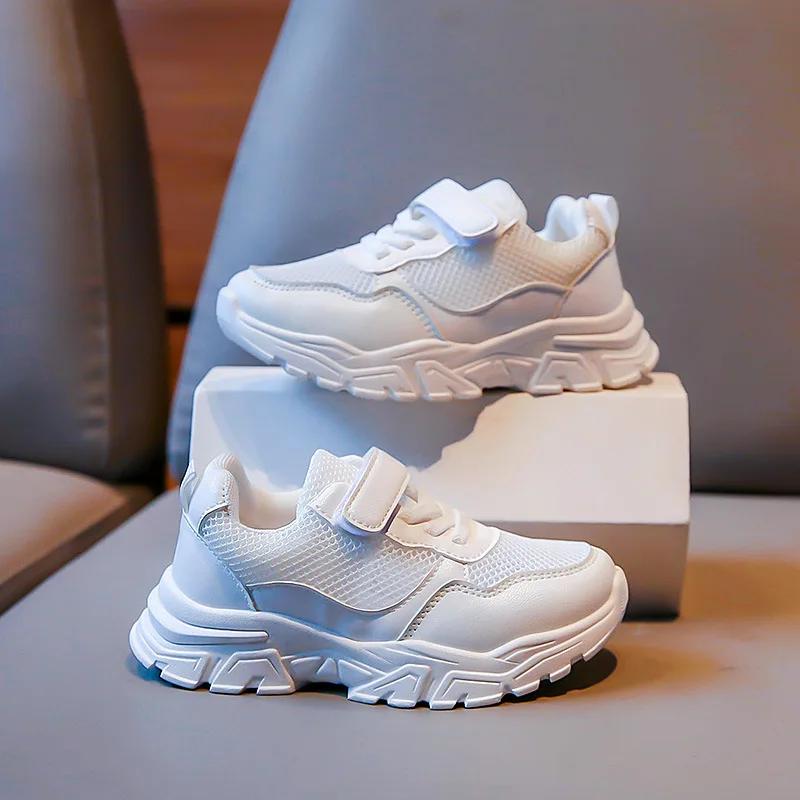 2024 Детские кроссовки для мальчиков, весна-осень, сетчатые универсальные белые кроссовки для детей и девочек, модная массивная спортивная обувь для малышей