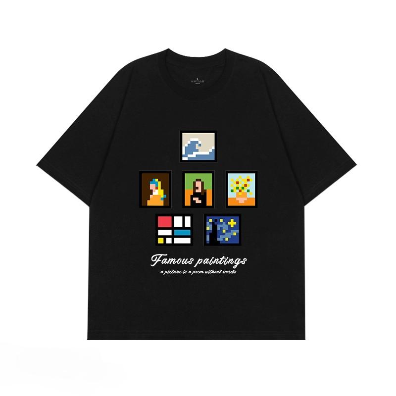 Всемирно известная картина Пиксельный стиль Американский фан Принт Короткий рукав Летний Хлопок Хип-хоп Тренд Топ Мужские и Женские футболки
