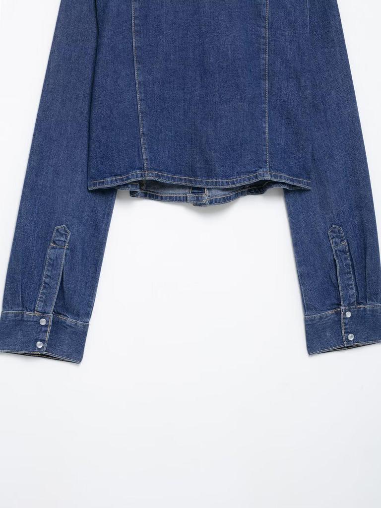 Женская мода весна 2025: Джинсовая рубашка европейского и американского стиля с длинными брюками