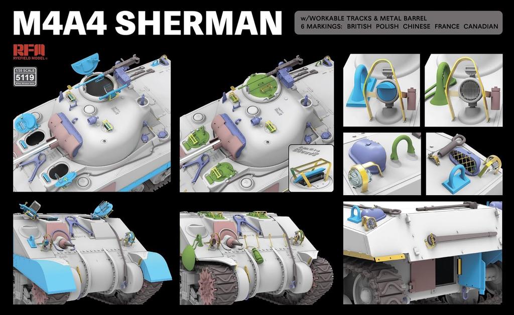 МОДЕЛЬ RYEFIELD M4A4 Sherman Пластиковая модель Сборочный комплект RFM5119 1/35