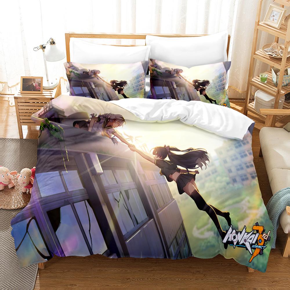Постельное белье Honkai impact 3rd Односпальный Полуторный Двуспальный Квинсайз Кингсайз Комплект постельного белья Взрослый Детский Спальня Комплекты пододеяльников 3D-печать Каваи Аниме