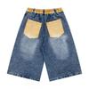 American Vintage Washed Cartoon Pineapple Cat Embroidered Jeans Loose Straight Cropped Pants Men Women
