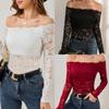 Elegant Scalloped Collar Edge One-Layer Collar Strapless Lace Slim Slim T-Shirt Long Sleeve Tops Versatile Closet Essential Fashion Items Shirt