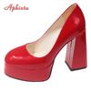 Fashion Aphixta Hot Sale Square Heels 10cm Chunky Heels Platform Pumps Double Color Blocking Women Party Dance Pumps