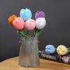 6PCS Crochet Tulip Handmade Knitting Flowers Artificial Woven Fake Flowers with Stems for Valentine's Home Wedding Party Office Tables Decoration