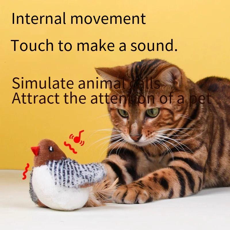 Interactive Cat Toys Flying Bird Cat Toy Flapping Wings Sparrow Toys Vivid Chirping Simulation Bird Interactive Cat Toy