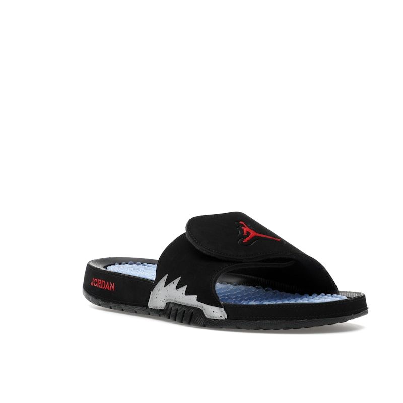 Air Jordan Hydro 5 Slide Black Metallic Unisex Sneakers Fire-Red Metallic-Silver 555501-061