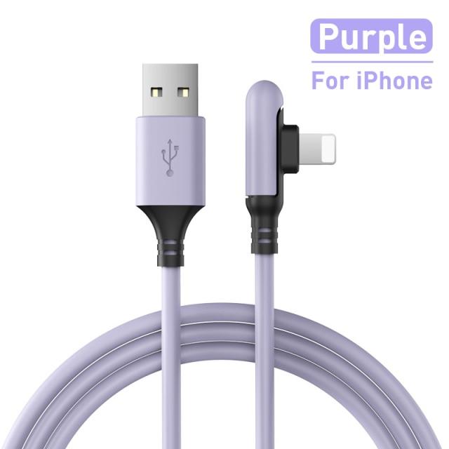USB-кабель 90 градусов для iPhone 14, 13, 12, 11 Pro Max X XR XS 8, 7, 6s, 5s, зарядное устройство для быстрой зарядки, жидкий силиконовый кабель для передачи данных, 0,3/1,2/1,8/2,5 м