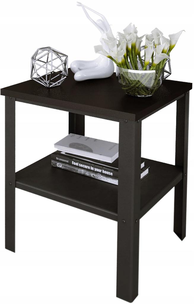 Stolik Skręcany Z Półką Loft Salon 40X40X45 Czarny+Blat Minipearl