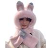 Bunny Ears Hat and Scarf All In One Hat for Women Winter Plush New Style Scarf Furry Two Piece Suit