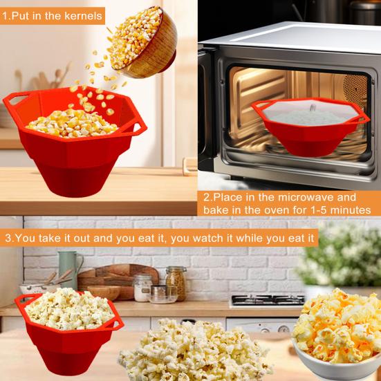 Силиконовая складная миска для попкорна в микроволновке с ручкой на крышке, экологически чистая, безотходная, высокая температура