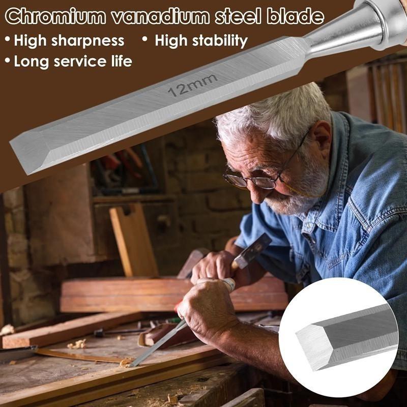 6/12/18/24 мм долото для резьбы по дереву, острое долото из хром-ванадиевой стали с ручкой, инструменты для резьбы по дереву для деревообработки, 1 шт.