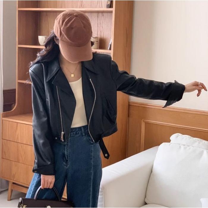 Шикарная и модная байкерская куртка из искусственной кожи - короткая осенняя верхняя одежда для женщин