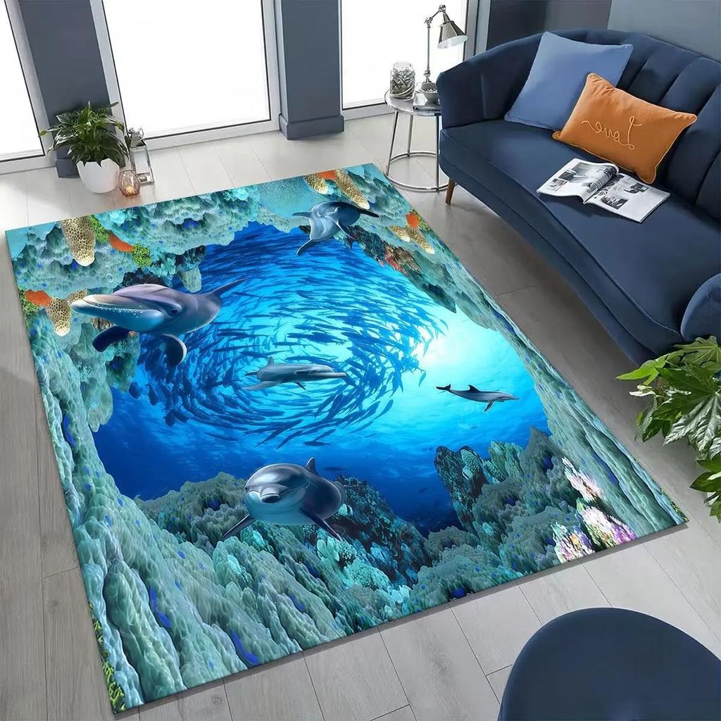 3D Ковер-мат с динозаврами и морскими обитателями, Коврик, Эффект иллюзии, Декор для дома, Нескользящий, Для детской комнаты, Визуальный эффект, Напольный коврик с дизайном дельфина