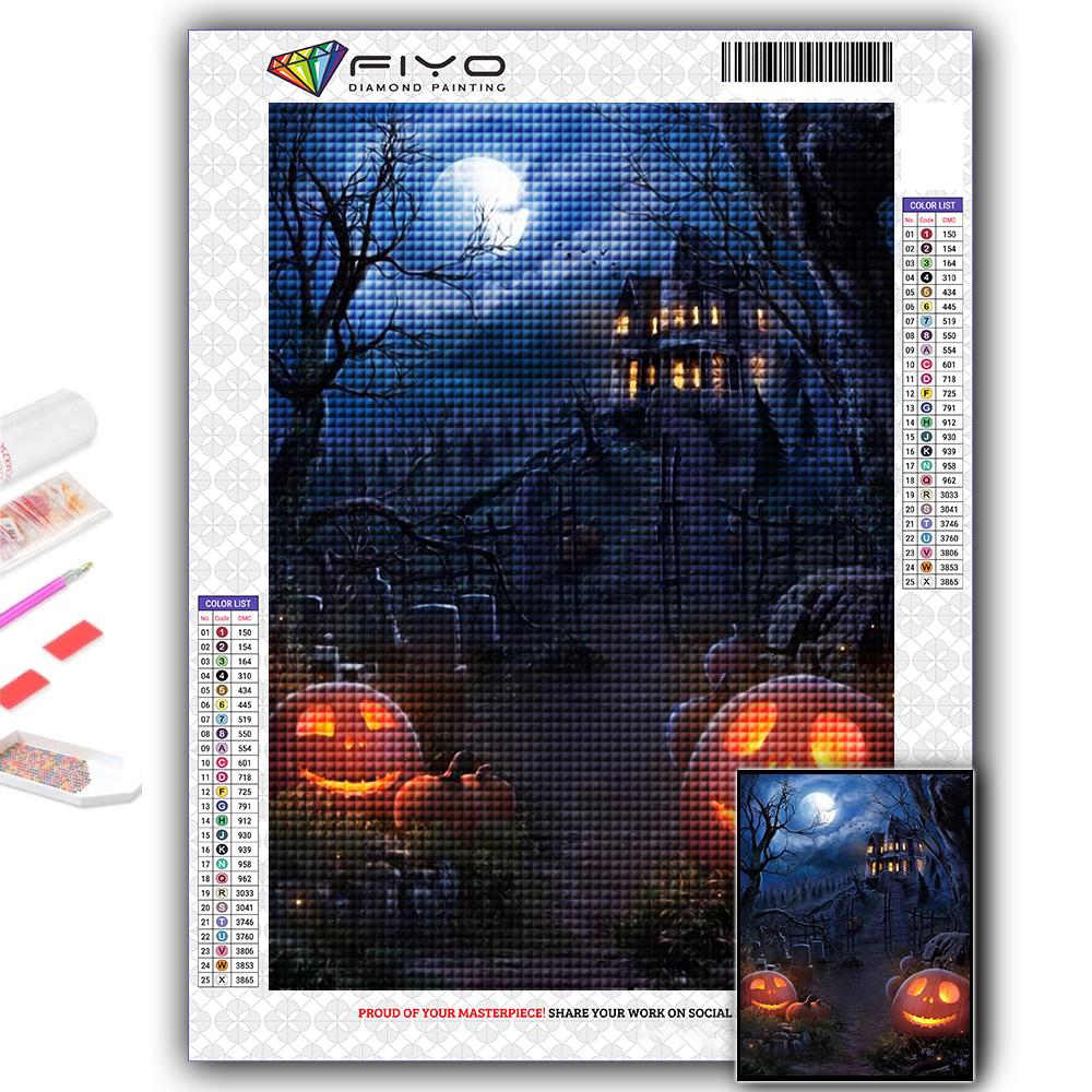 5D DIY Diamond Embroidery Halloween Scary Pumpkin And Castle Diamond Painting Mosaic Home Decoration