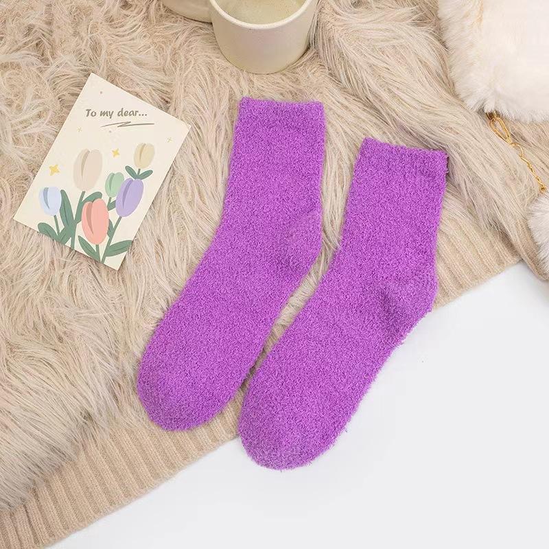 Носки ярких цветов, теплые носки, плюшевые носки, женские носки до середины икры из кораллового флиса, женские носки