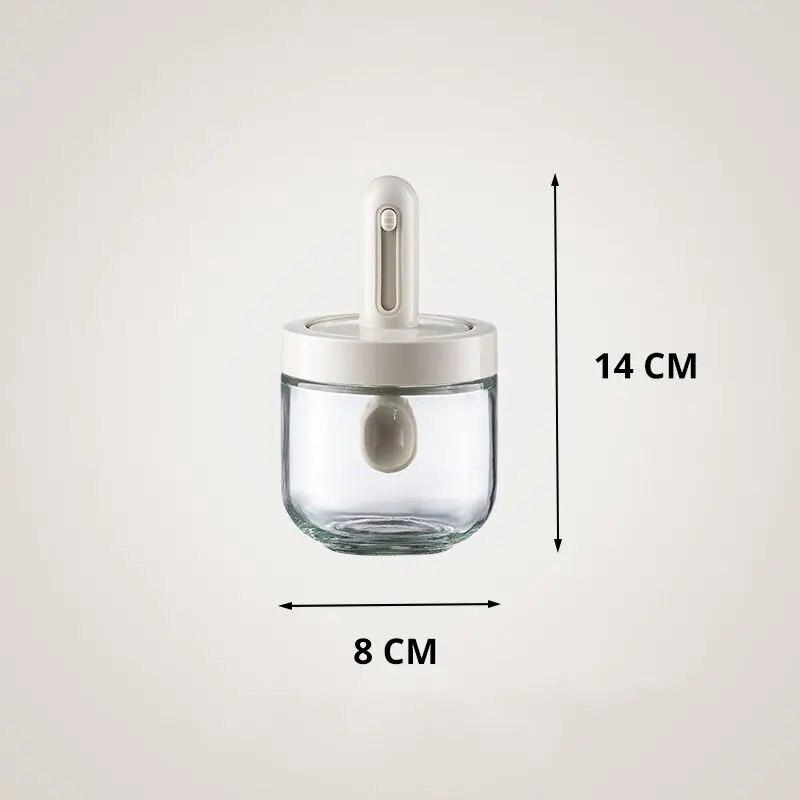 1pc Glass Seasoning Bottle With Telescopic Spoon Household Kitchen Salt Storage Box Leak Proof and Moisture-proof