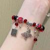 Chinese Style Red Beaded Bracelet for Women Blessing Butterfly Tassels Chain Pendant Bracelets Dark Gothic Jewelry Accessories