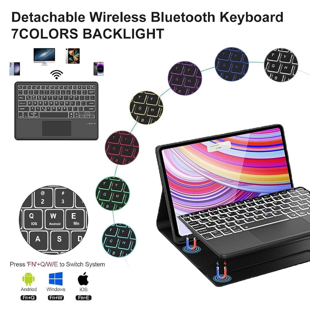 Чехол для Redmi Pad Pro 12,1 дюйма, Чехол-клавиатура Bluetooth для POCO Pad 12,1 дюйма
