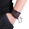 4Pcs Mens Handmade Leather Braided Surfer Wristband Bracelet Bangle Wrap