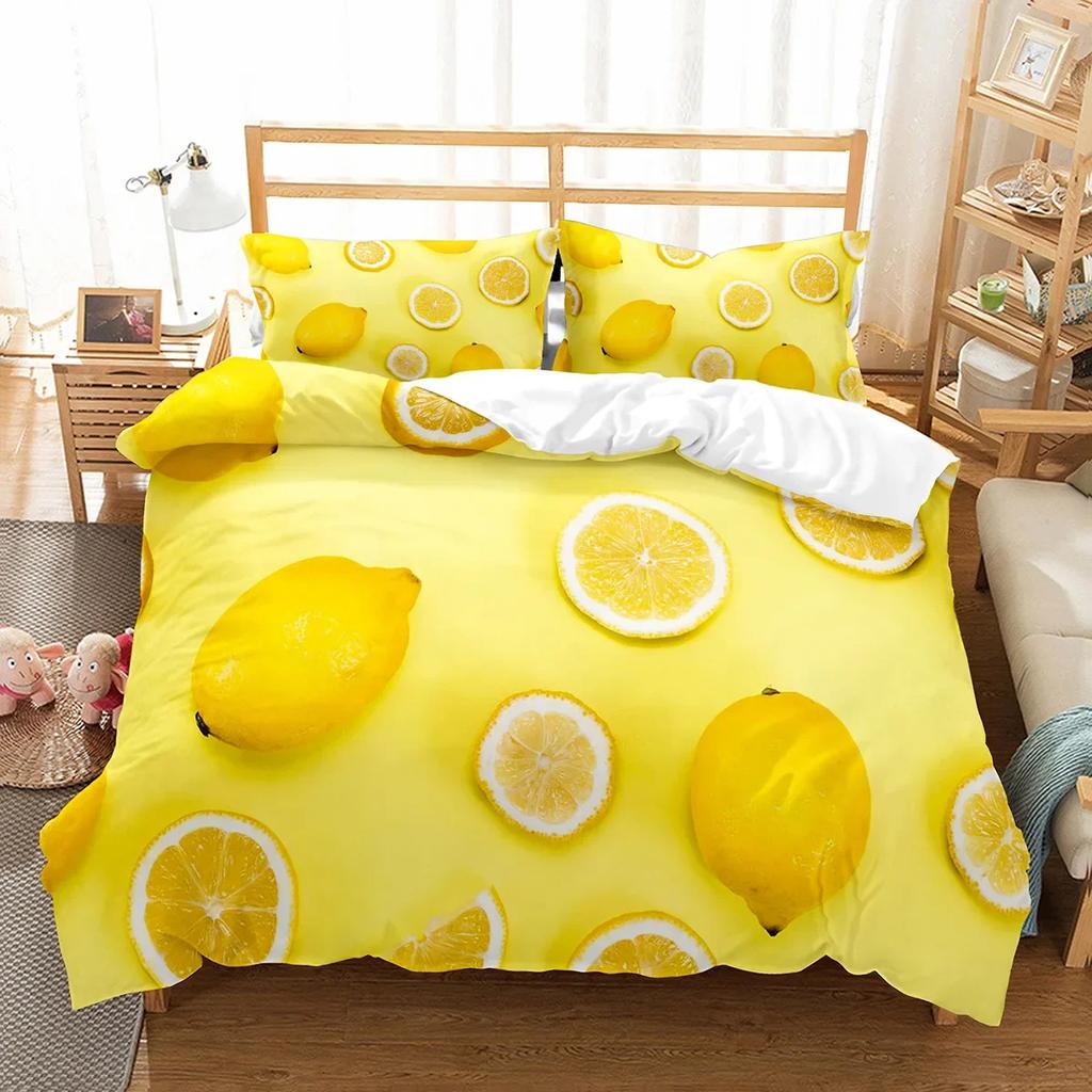 Комплект постельного белья Lemon с рисунком свежих фруктов, двуспальное односпальное одеяло размера King Size для детей, подростков и взрослых, комплект постельного белья, пододеяльник