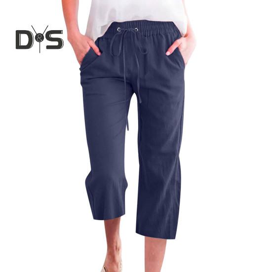 Женские летние брюки, спортивные штаны, однотонные, прямые, с мягкой эластичной резинкой на талии, брюки до середины икры, укороченные брюки