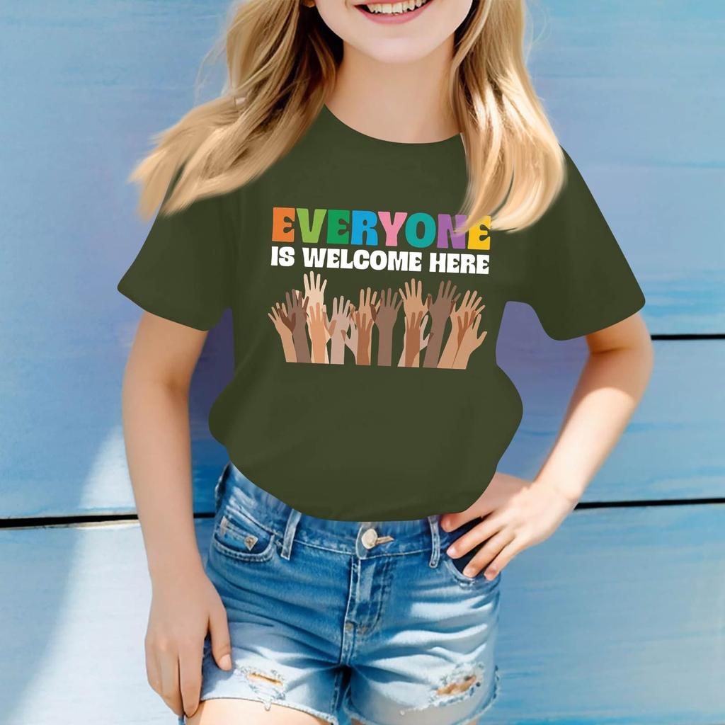 Детский набивной короткий рукав круглый вырез повседневный удобный свободный легкий топ