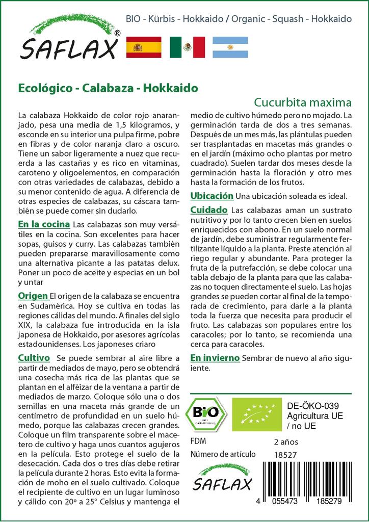 SAFLAX Garden in the Bag - Органический - Тыква - Хоккайдо - 5 семян - С субстратом в подходящем пакете - Cucurbita maxima