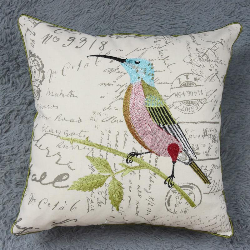 Home Decor Emboridered Cushion Cover Country Bird Suqare Embroidery Pillow Cover 45X45Cm