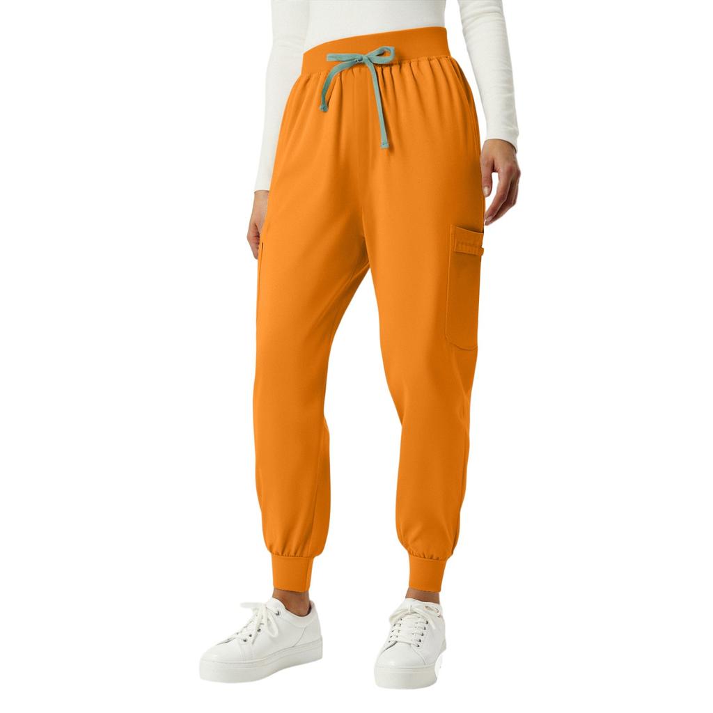 Ladies' Fashionable Solid Color Drawstring Elastic Waist Pocket Protective Casual Pants