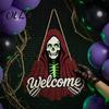 Halloween Home Accents Skeleton Welcome Sign, Spooky Wooden Grim Reaper Shaped Front Door Decoration Hanger, Horror Wall Hanging Plaque for