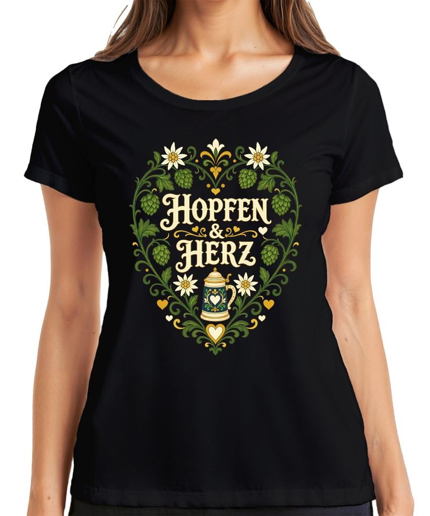 Hops & Heart Edelweiss Beer Mug Oktoberfest Costume Lederhosen Women's T-Shirt