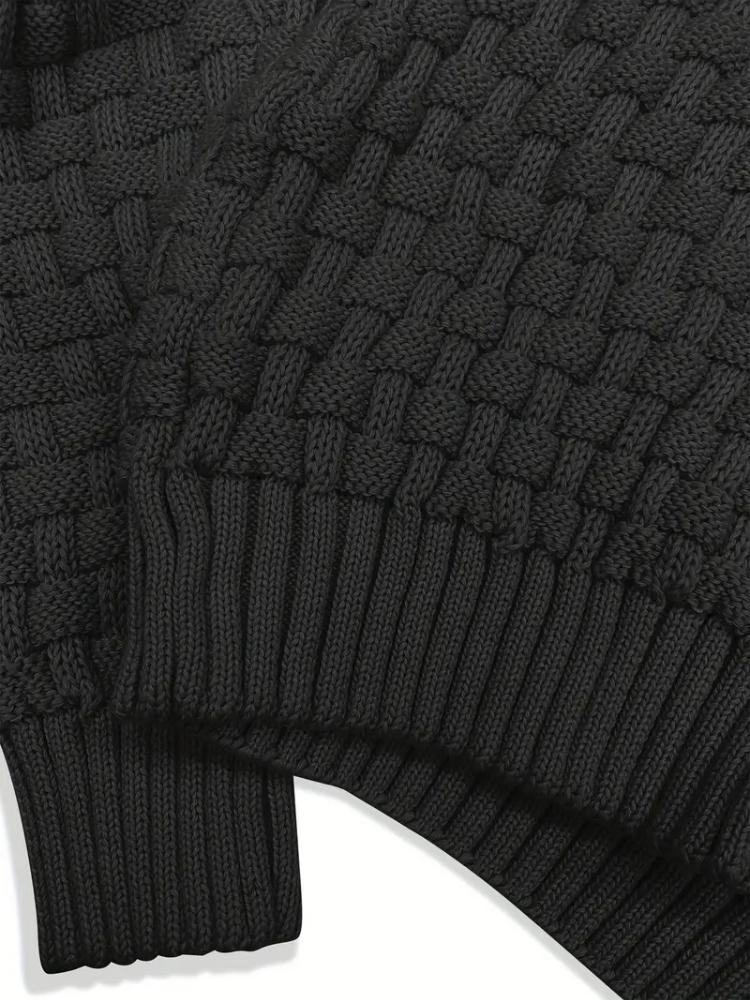 Men's Casual Waffle Pattern High Stretch Sweater, Chic Mature Pullover Sweater For Fall Winter