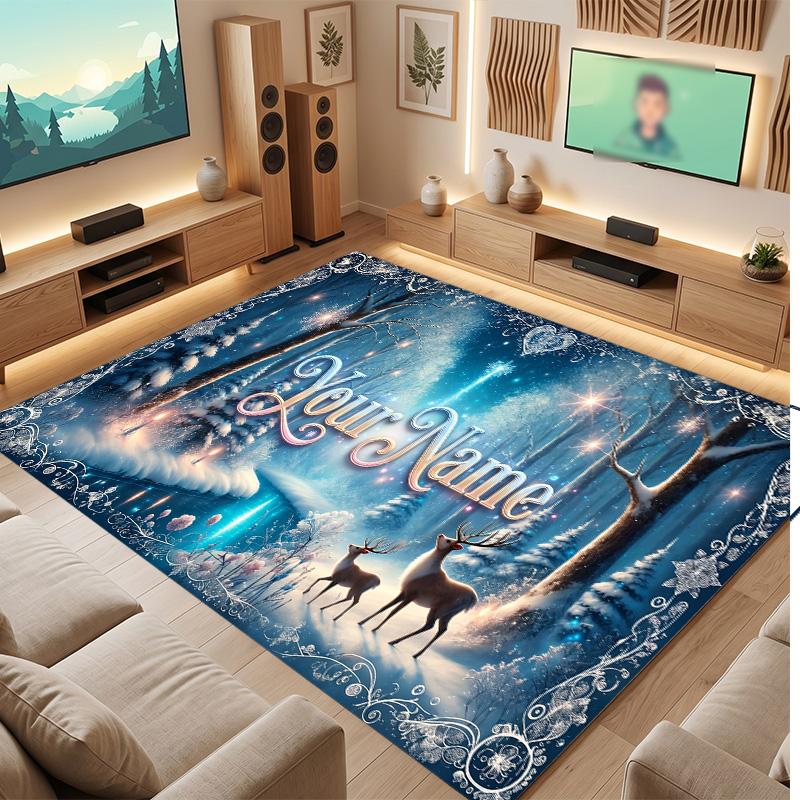 Winter Theme Soft Crystal Velvet Rug Custom Name & Text Print Non Slip Floor Rug for Bedroom Living Room