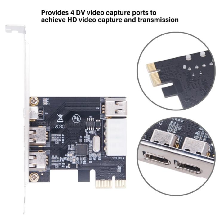 PCIe X1 4-портовая карта расширения Firewire 6-контактная Адаптер чипсета PCIE 1394 Карта расширения PCIE 1X на 1394 Для настольного ПК