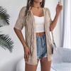 Summer Hollow Plaid Short-sleeved Knitted Cardigan Beach Sun Protection Shirt