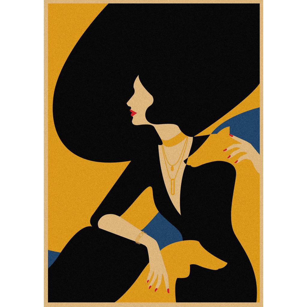 Malika Favre Retro Girl Illustration Kraft Paper Poster for Bar or Cafe Wall Decor