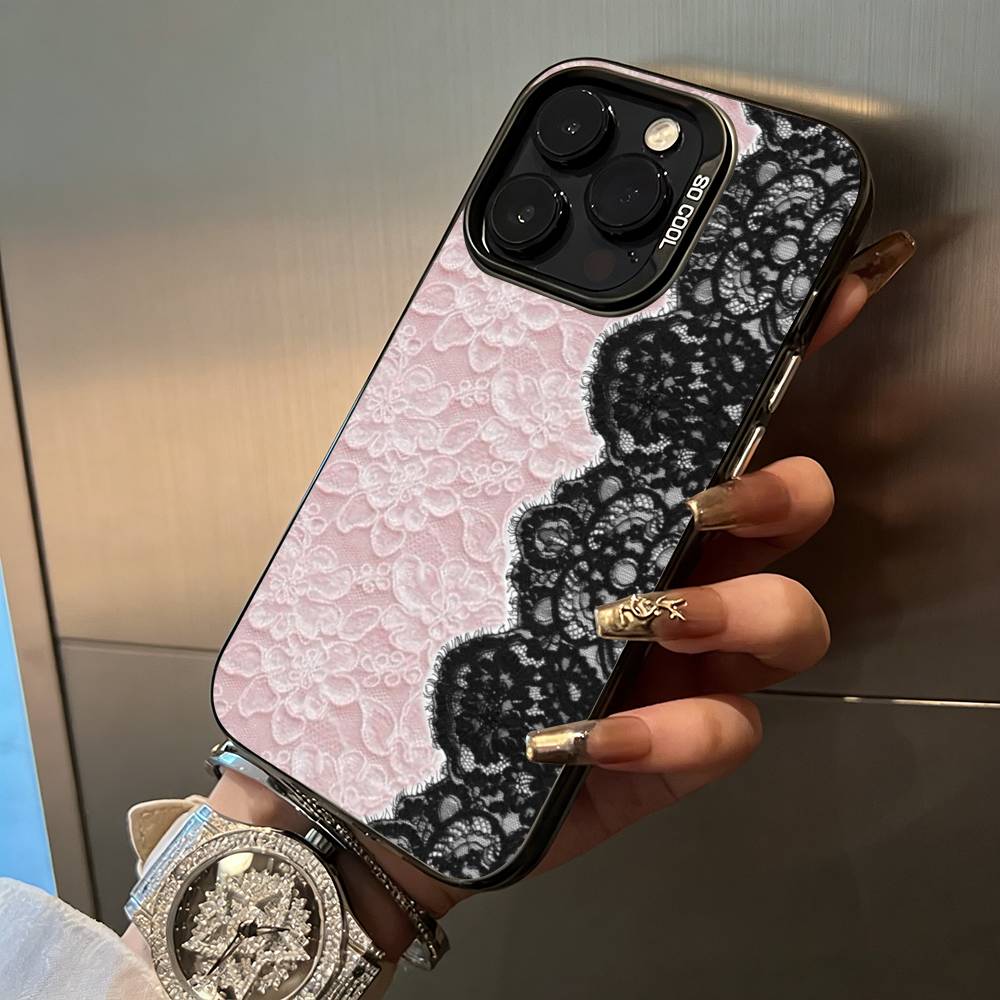 Чехол для телефона с принтом в виде кружева L для iPhone 17, 16, 15, 14, 13, 12, 11 Plus Pro Max Цветной серебристый чехол для телефона