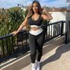 Летние тонкие комплекты для йоги для женщин, модный бюстгальтер контрастного цвета, топ, камзол, брюки с высокой талией, женские уличные повседневные облегающие спортивные брюки, 2 шт.