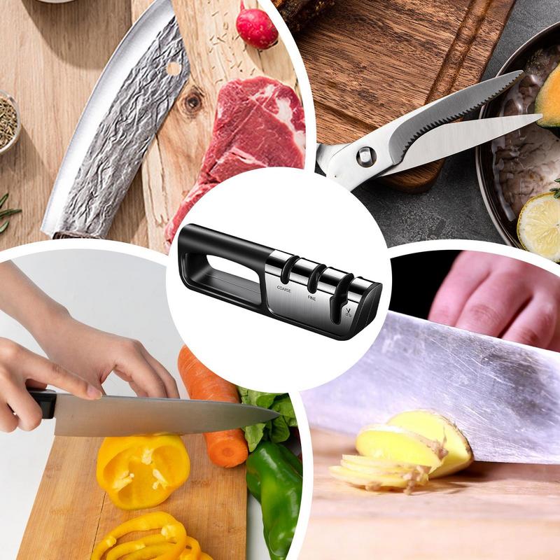 Kitchen Cutter Sharpener 3-Stage Manual Scissor Sharpener Professional Accessories for Chefs and Beginners Kitchen Tool