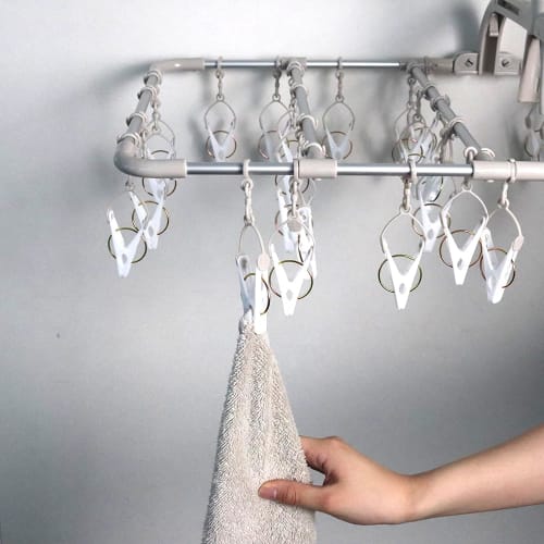 Twin Mall Laundry Drying Rack, Laundry Hanger, 24-Pinch Aluminum Clothes Hanger, Beige/White, Horizontal Hanger, IC-01