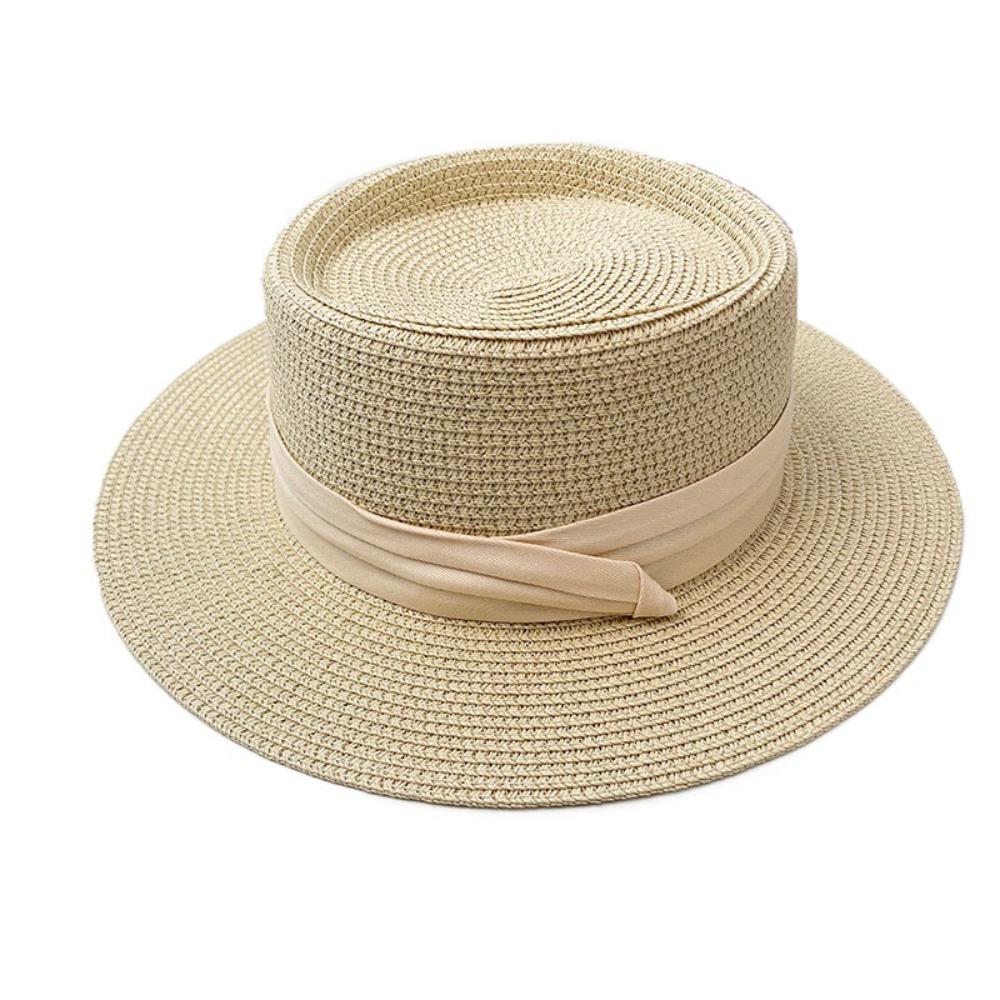 Солнцезащитная панама в корейском стиле с плоской тульей и полями Женская солнцезащитная шляпа Простая соломенная плетеная шляпа Для женщин
