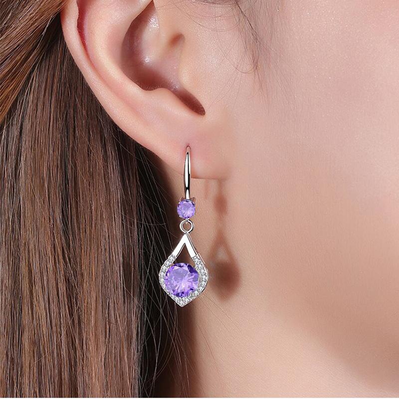 Модные женские милые фиолетовые кристаллические цирконовые серьги в виде капель воды для женщин, свадебные украшения