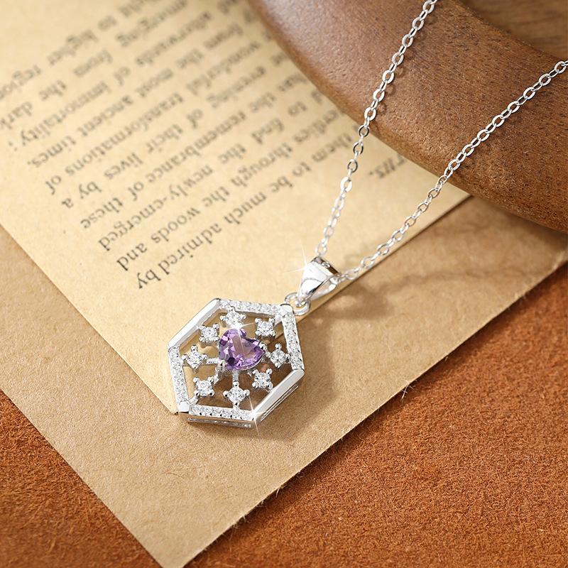 925 Sterling Silver Snowflake Pendant Necklace for Women, Natural Amethyst/Peridot/Topaz Crystal Necklace, Fashion Jewelry