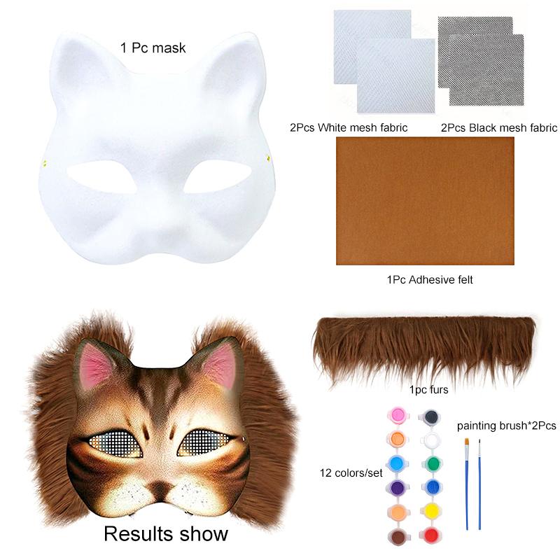 1 комплект полуфабрикатов для фестиваля, набор масок «сделай сам», пустая маска, бумажная маска, маска лисы и кошки, 8 цветов
