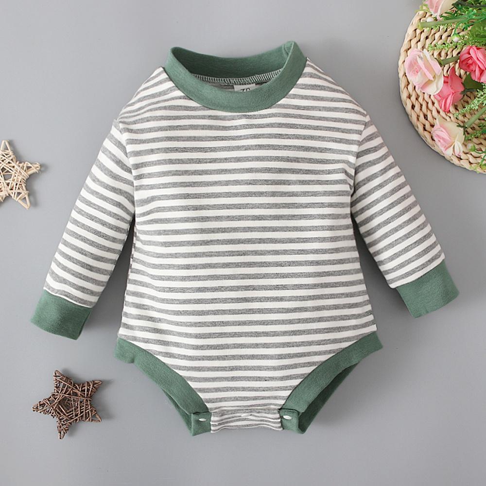 Полосатый комбинезон с длинными рукавами для новорожденных мальчиков и девочек, комбинезон, одежда для детей 0-24 месяцев